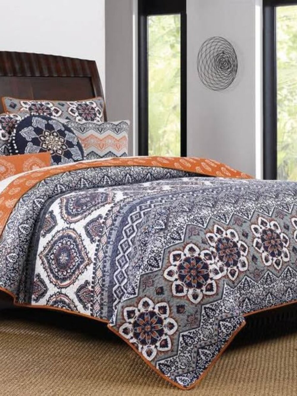 TWIN Medina Quilt Set Reversible Bedspread coverlet, blanket, pillowcase, sham